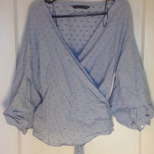 Zara Blue Pintuck Wrap Top